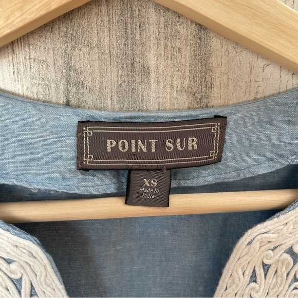 Point Sur J. Crew Blue White Linen Cotton Blend Blouse Size XS - Picture 11 of 12